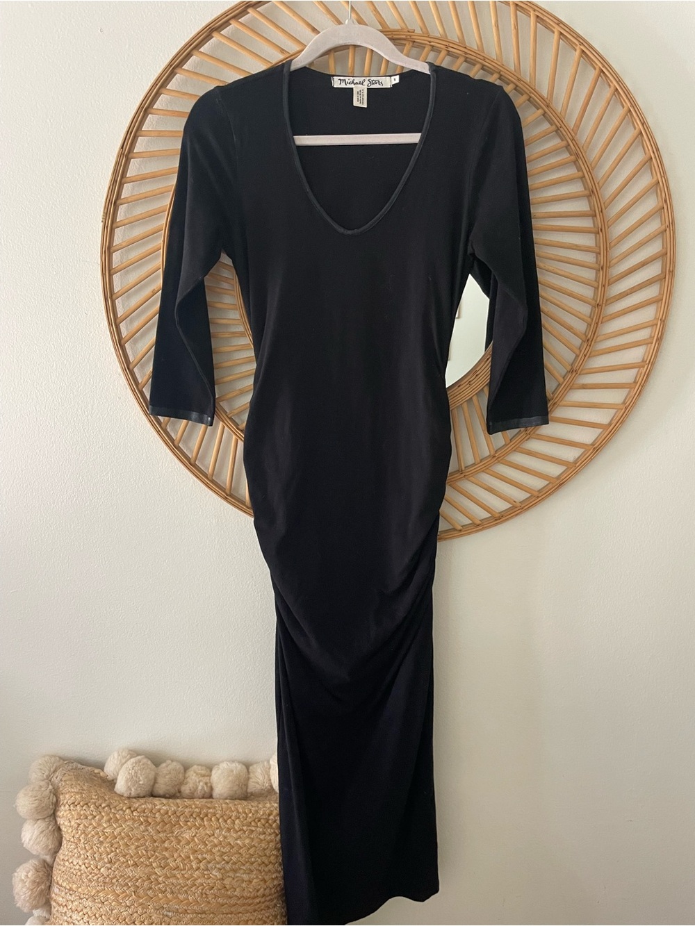 Madewell Black Long-Sleeve V-Neck Maxi Dress